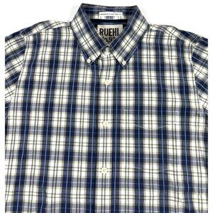 Ruehl 925 Greenwich NYC Shirt Mens Large Blue Green Plaid Abercrombie Fitch A&F